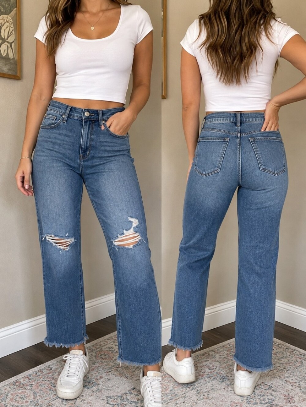 Judy Blue Light Blue Distressed Straight Leg Jeans 11 / 30 Denim Pants